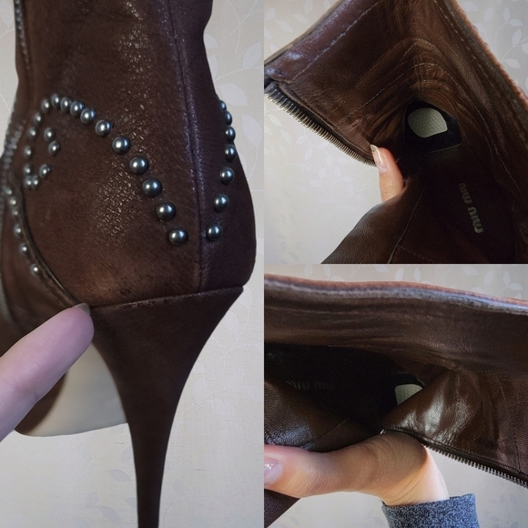 Miu Miu Y2K Platform Stiletto Boots - Studded Brown Ankle Heels 37 Designer - Picture 15 of 15